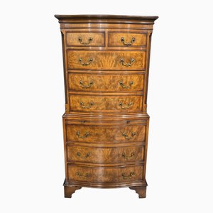Queen Anne Burr Walnut Chest on Chest of Drawers, 1920s