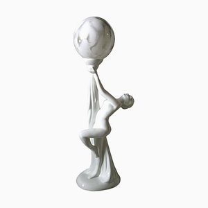 Art Deco Revival Ceramic and Opaline Glass Table Lamp, 1970s