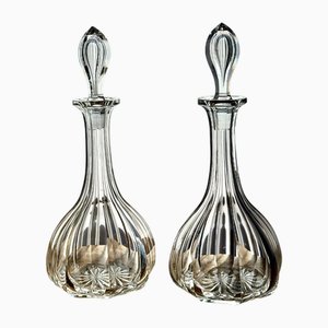 Hand-Blown Wine Decanters in Fluted Glass with Original Stoppers, 1880s, Set of 2