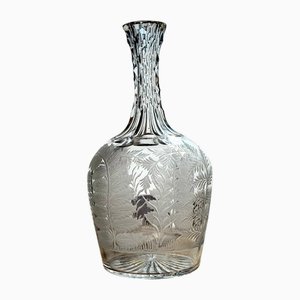 Victorian Etched Hand-Blown Crystal Glass Decanter with Fern Leaf Decor, 1890s
