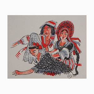 Mathurin Meheut, Three Breton Women, 1932, Woodcut