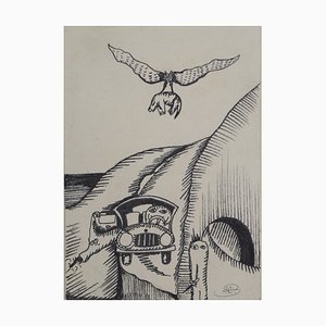 Jean-Claude Silbermann: Sneaky Signs, The Car Ride, Dibujo original firmado