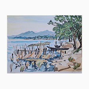 Yves Brayer, The Fisherman on the Shore, Original Color Lithograph