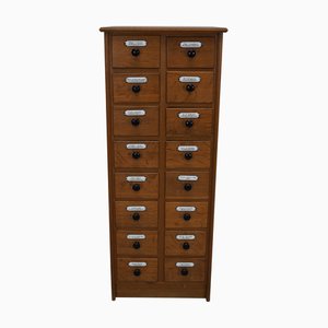Vintage German Oak Apothecary Cabinet with Enamel Shields, 1940s