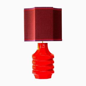 Red Ceramic Table Lamp with Lampshade attributed to R. Houben, 1970s