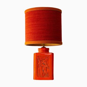 Orange Ceramic Table Lamp with Lampshade attributed to R. Houben, 1970s
