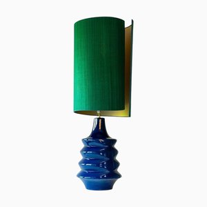 Sapphire Blue Ceramic Floor Table Lamp with Lampshade attributed to R. Houben, 1970s