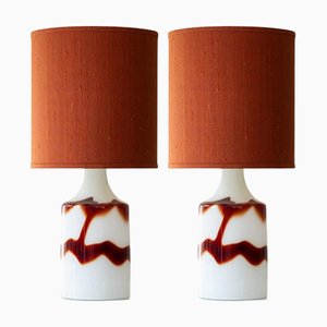 Opaline and Ox Blood Red Glass Table Lamps from Holmegaard with Lampshades attributed to Houben, 1970s, Set of 2