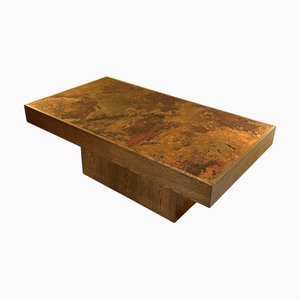 Tavolino da caffè brutalista con ripiano in rame inciso attribuito a Bernhard Rohne, anni '60