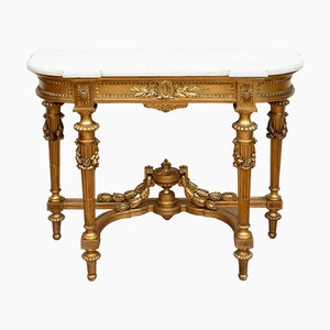 Consolle antica Napoleone III in legno dorato e intagliato con ripiano in marmo bianco, Francia, XIX secolo