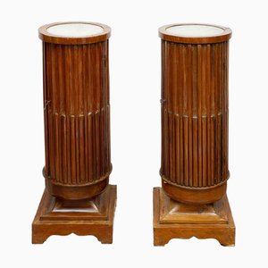 Antike Säulen aus Kirschholz mit weißen Marmorplatten, Neapel, Frühes 19. Jh., 2er Set