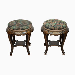 Taburetes Napoleón III antiguos de madera ebonizada, Francia, siglo XIX. Juego de 2