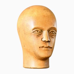 German Carved Wooden Milliner's Head, 1910s