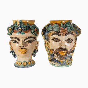 Mid-Century Keramik Pflanzgefäße von Caltagirone Sicilia, Italien, 2er Set