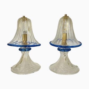 Lampade Hollywood Regency Mushroom in vetro di Murano dorato con paillettes di Barovier & Toso, anni '80, set di 2