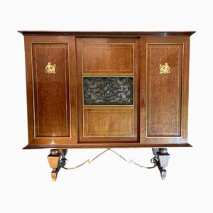 Art Deco Dresser or Bar in Veneers, Bronze and Ironwork, 1930s-1940s