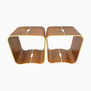 Skandinavische Hocker oder Beistelltische aus gebogenem Multiplexholz, Palisander und Aluminium im Stil von Alvar Aalto, 1970er, 2er Set