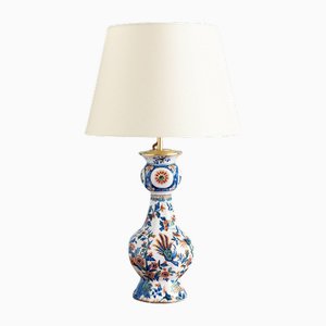 Lampe Vase Polychrome à Col en Ail de Delftware, Pays-Bas, 18ème Siècle