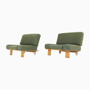 Armchairs with Rear Wheels, 1970s, Set of 2