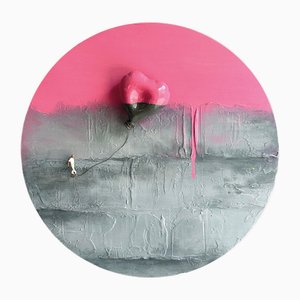 Vera Vizzi, Wall Sculpture with Heart Balloon and Miniature Figure, 2022, Mixed Media