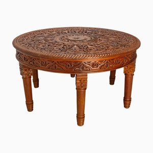 Table Basse Mid-Century en Cèdre de l'Atlas Sculpté à la Main, Maroc