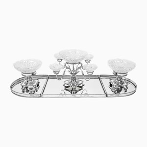 Englischer Epergne Tafelaufsatz aus versilbertem & geschliffenem Glas, 20. Jahrhundert, 4er Set