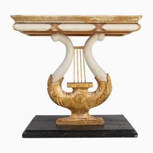 Swedish Gustavian Giltwood Console Table with Lyre and Marble Top, 1800s