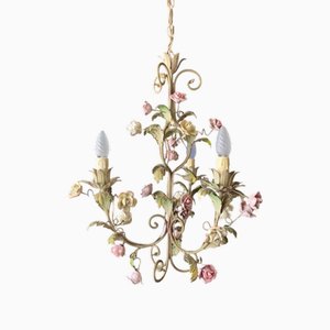 Eisen Kronleuchter mit Keramikrosen, 1950er