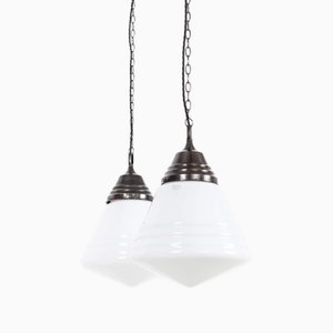 Lampada a sospensione grande Phililite in vetro opalino di Philips, anni '20