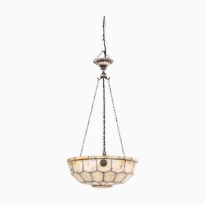 Antique Handcrafted Leaded Alabaster Plafonnier Light, 1890s