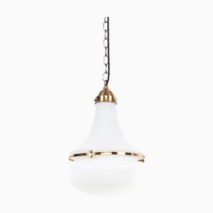 Lampada a sospensione Luzette antica in vetro opalino di Peter Behrens per Siemens, anni '20
