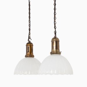 Moonstone Pendant Lights from Jefferson, 1920s, Set of 2