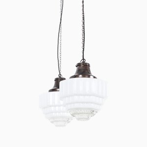 Large Art Deco Opaline Pendant Lights from Sunco, 1930s, Set of 2