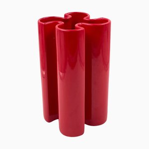 Space Age Red Ceramic Vase by Franco Bettonica for Gabbianelli, Italy, 1970s