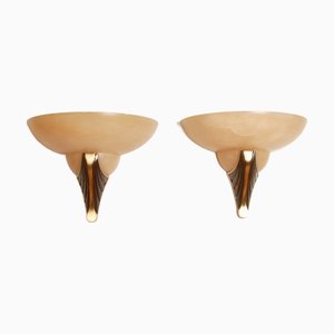 Mid-Century Revival Wandlampen im Art Deco Stil aus Marmor, Alabaster und Bronze von Maitland Smith, 1970er, 2er Set