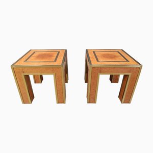 Burl Wood and Brass Side Tables, 1980s, Set of 2