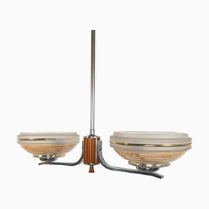 Lampadario Art Déco a due braccia in metallo cromato e bachelite, anni '30