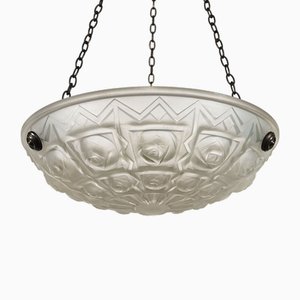 Lampada a sospensione Art Déco geometrica in vetro di Jean Noverdy, Francia, anni '30