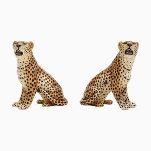 Vintage Italian Ceramic Leopard Sculptures, 1960, Set of 2