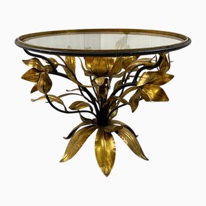 Table d'Appoint Vintage en Métal Doré et Verre par Hans Kögl, 1960s