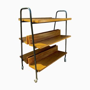 Libreria Mid-Century moderna in teak con ripiani inclinati, anni '70