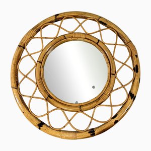 Large Italian Rattan Wall Mirror, 1960s