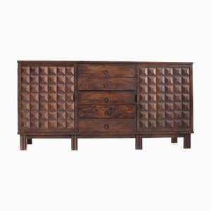 Spanish Brutalist Sideboard in Carved Wood, 1960s