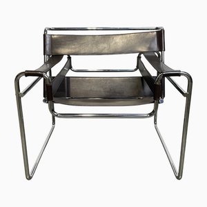 Sedia Wassily in pelle marrone di Marcel Breuer per Gavina, anni '70