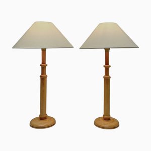 Lampes de Bureau Mid-Century Moderne en Bois de Pin, Pays-Bas, 1970s, Set de 2