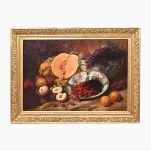 Pascal De Beucker, Still Life with Cherries & White and Black Grapes, Oil on Canvas, 19th Century, Framed