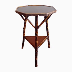 Victorian Octagonal Tiger Bamboo Tripod Side Table