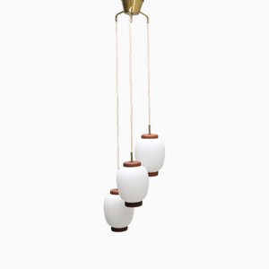 Lampade a sospensione in teak e vetro di Bent Karlby per Lyfa, Danimarca, anni '60, set di 3