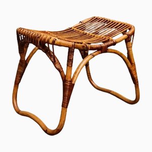 Vintage Italian Rattan and Wicker Stool by Tito Agnoli for Bonacina, 1960s