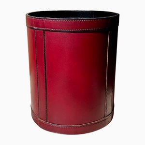 French Modern Leather Waste Basket, 1970s